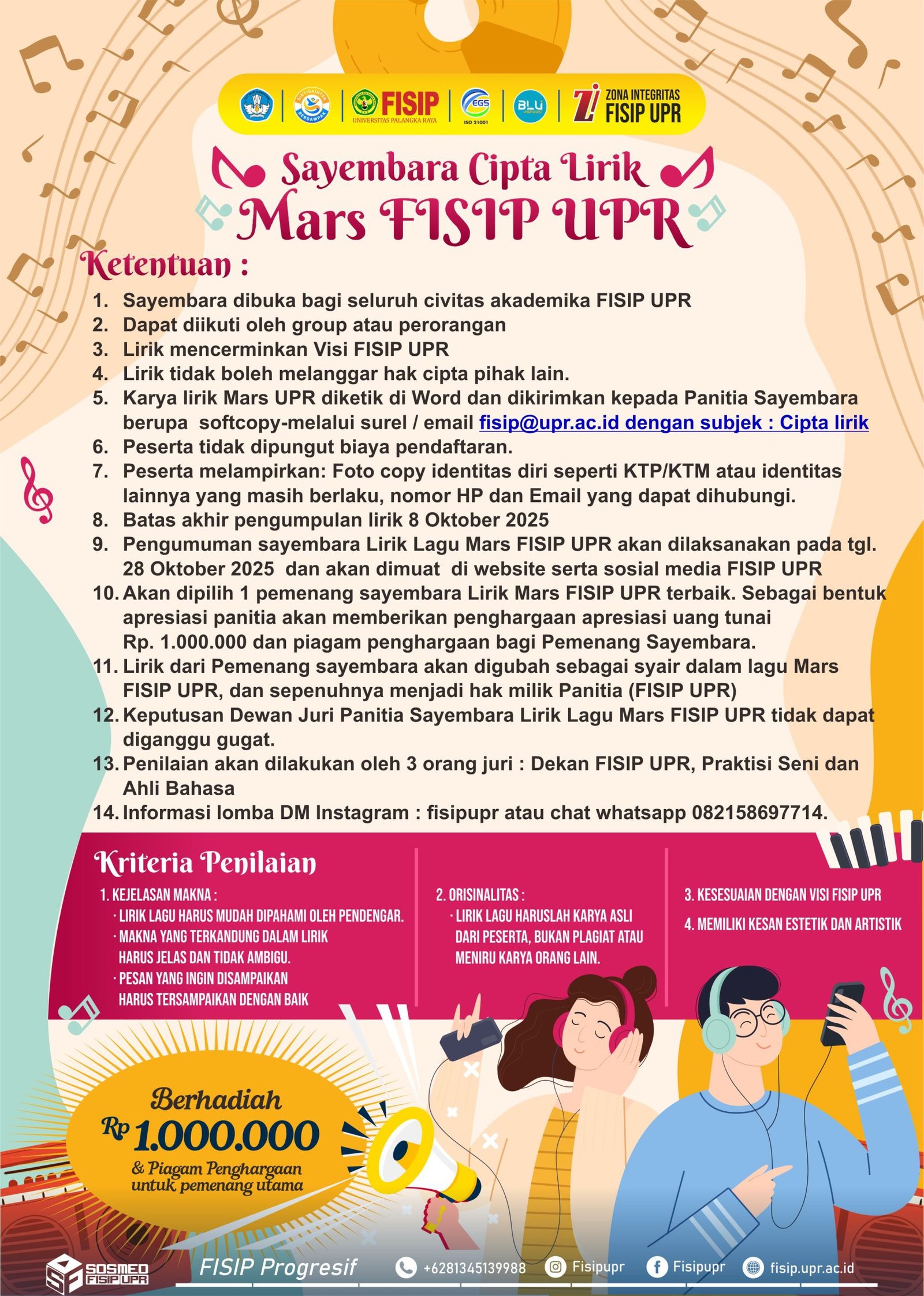 FISIP UPR Cari Bakat Penulis Lirik! Raih Hadiah Jutaan Rupiah untuk Jingle Mars Fakultas!